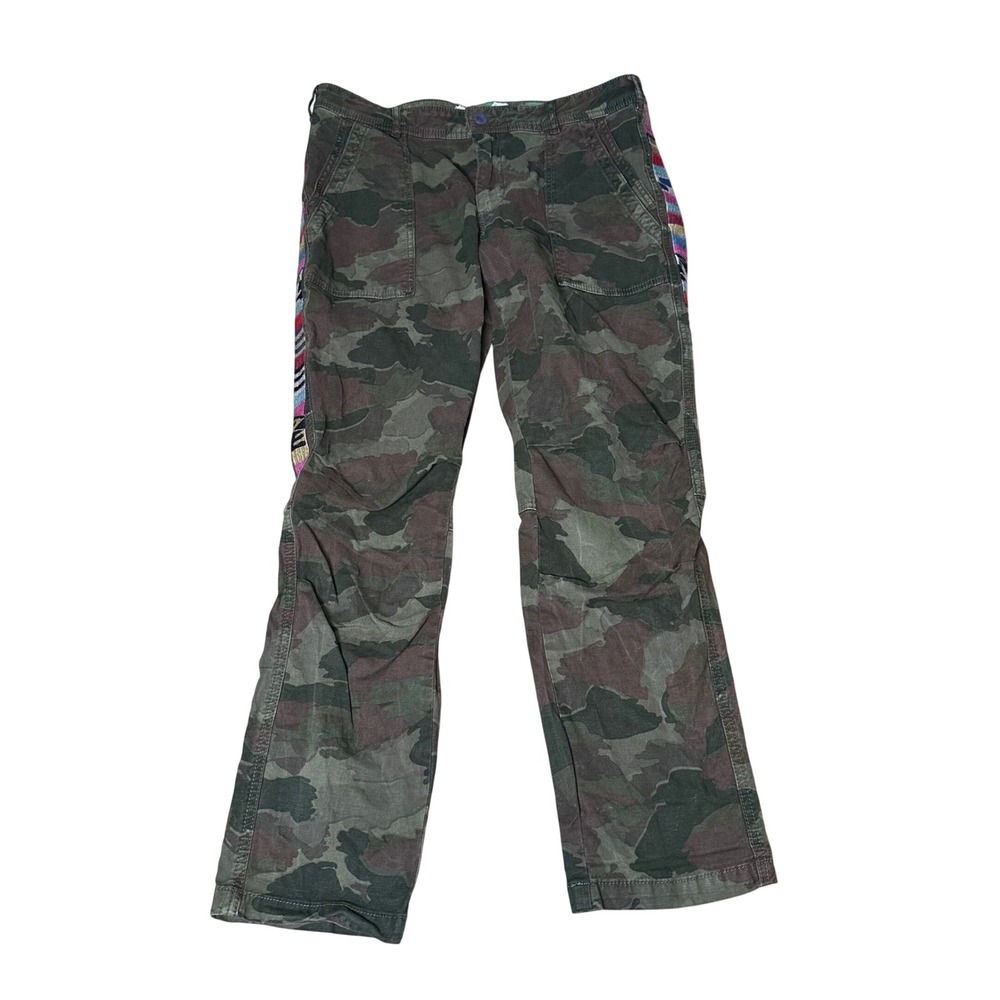 Anthropologie The Wanderer Camo Pants Embroidered Side Stripe Green Brown 30